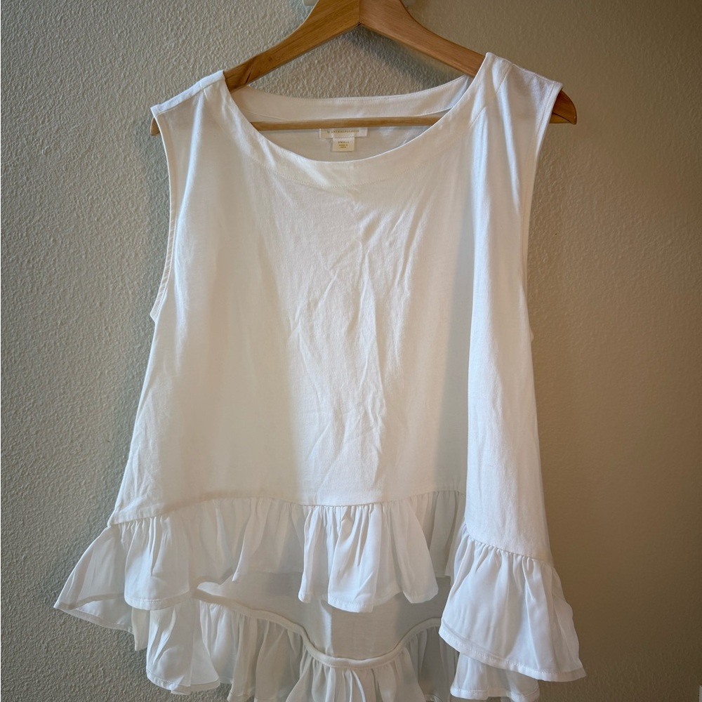 Anthropologie Maeve White Ruffle Hem Babydoll Tank